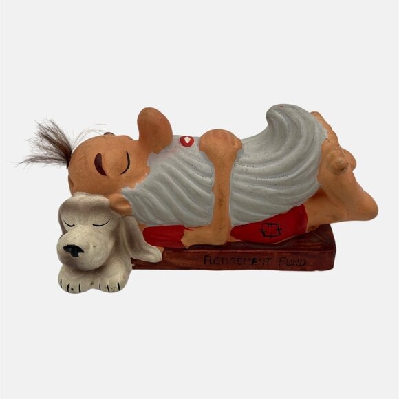 Vintage Dabs Japan Figural Ceramic Bank Old Man w/ Dog Sleeping Retirement Fund - Picture 3 of 7